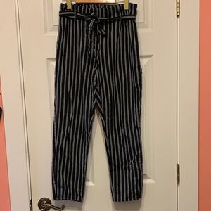 Navy & White Striped Ankle-Length Dress Pants Cotton Linen blend size small